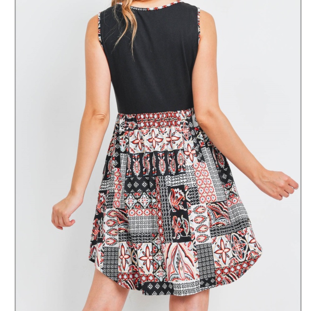 NEW SOFT Black and Red Boho Stretch Dress - Picture 5 of 10